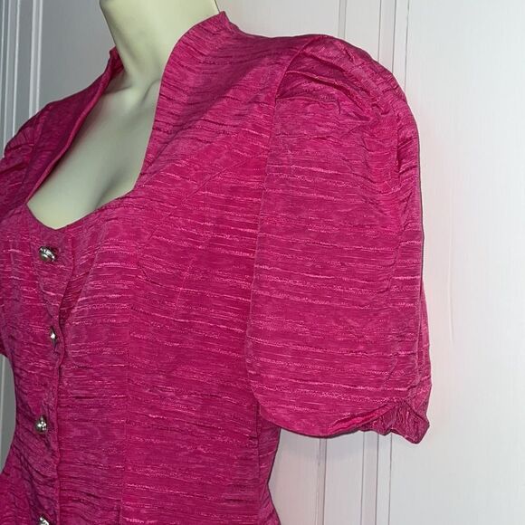 Vtg 80s Bridal Originals bright fuchsia pink 2 pc taffeta dressy outfit - Picture 4 of 13